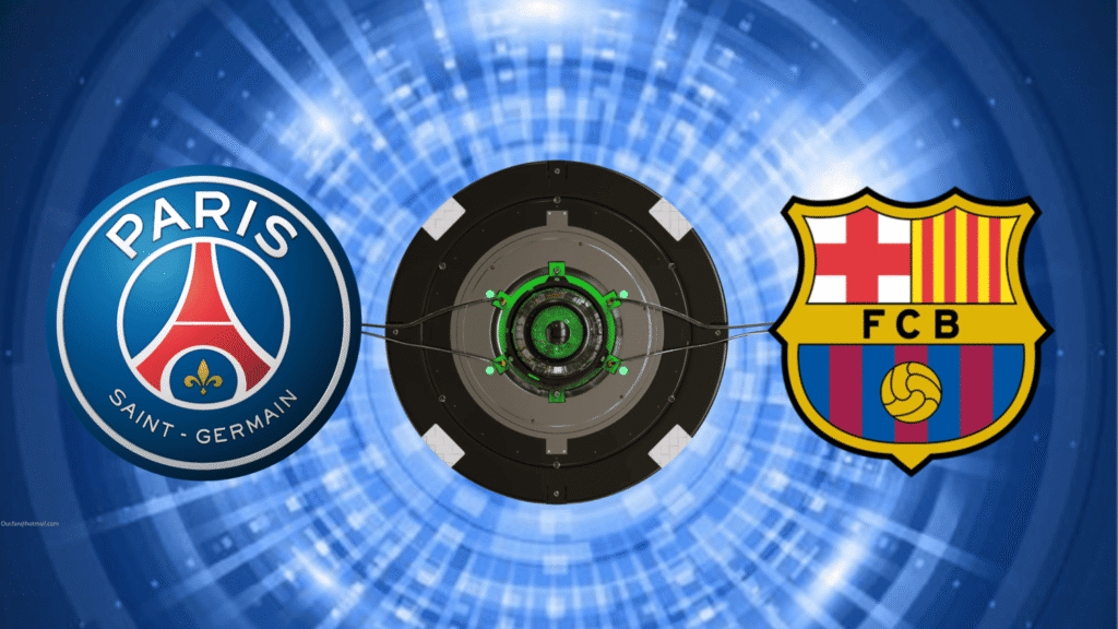 Escudos de PSG e Barcelona