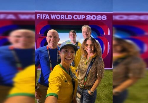 Aldo Leone, Patty Leone, Danielle Roman, Pedro Zuquim e José Zuquim na estreia do Brasil na Copa do Mundo 2026