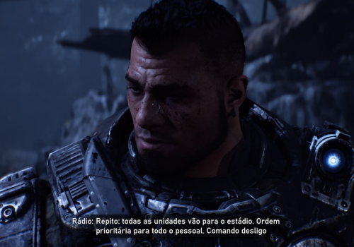 Legenda: Exemplo de legendas em Gears of War: E-Day. Foto:  Yago Gonçalves Prazeres